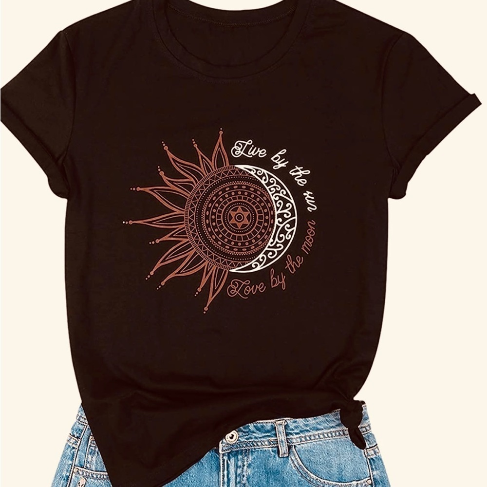 Women Live by The Sun Love by The Moon T Shirts Teen Girl Cute Graphic Tshirt